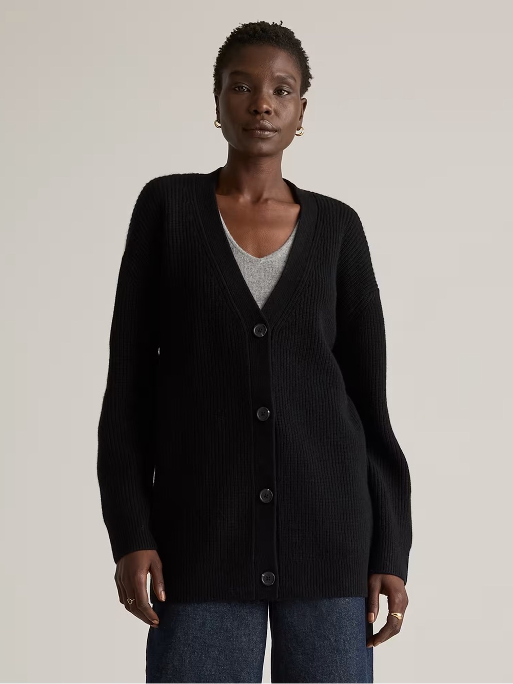 Quince Mongolian Cashmere Oversized Boyfriend Cardigan Sweater Black Size M